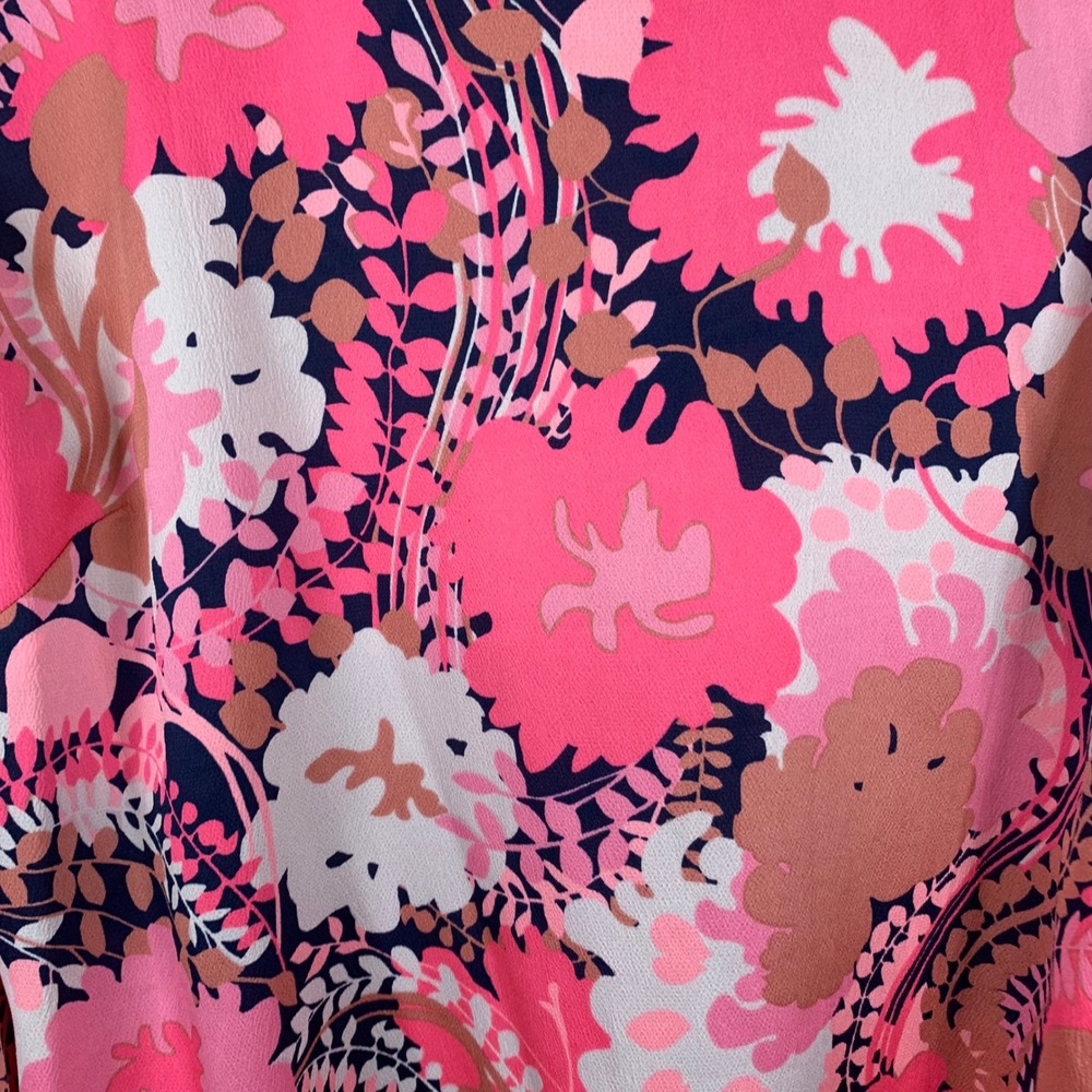 Talbots Pink Floral L/S Bow Accent Button Down Back Blouse Size 2XP - Picture 5 of 12